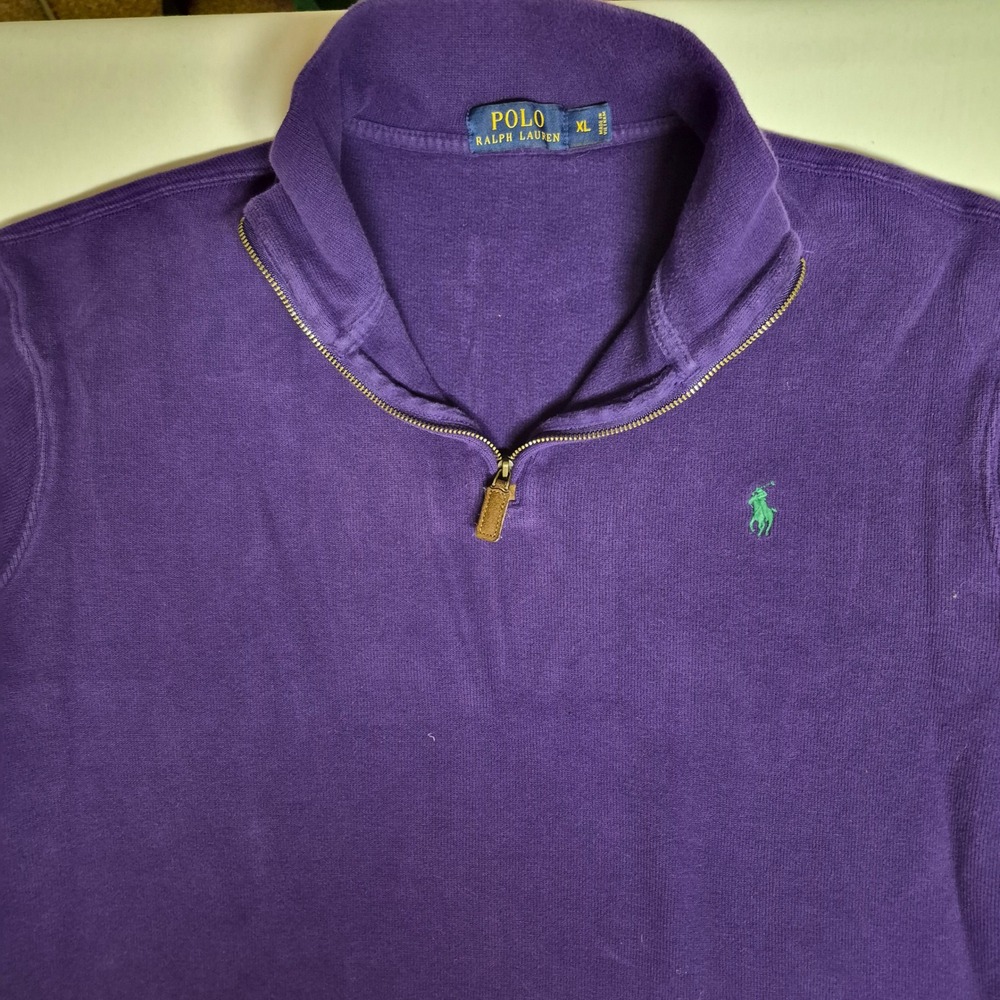 Polo Ralph Lauren Men's Purple 1/4 Zip Pullover‎ Sweatshirt Size XL Green Pony